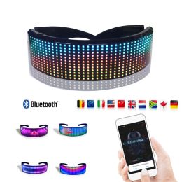 LED Glasses Bluetooth Luminous Rave Party SunGlasses Electronic Festival Light Up Glasses DJ Halloween Decor Birthday Party Prop (Color: LED Glasses, size: 2Pcs)