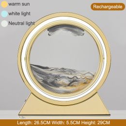 3D Hourglass LED Lamp 360Â° Moving Sand Art Table Lamp Sandscapes Quicksand Night Light Living Room Accessories Home Decor Gifts (Color: Gold--Grey 29CM, Ships From: China)