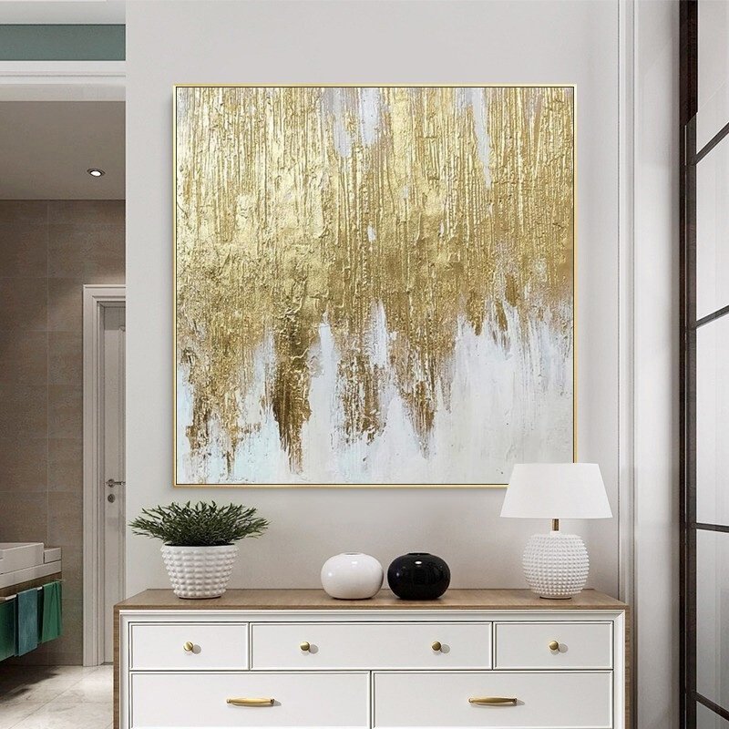 Modern decoration salon Posters on the wall Pure Hand drawn abstract oil painting on canvas gold foil picture for living room Modern decoration salon Posters on the wall Pure Hand drawn abstract oil painting on canvas gold foil picture for living room